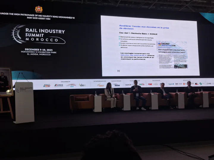 I discuss railway AI applications on stage at Rail Industry Summit Morocco