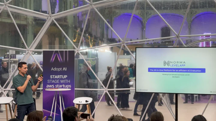 I present LevelApp on the Adopt AI Startup Stage